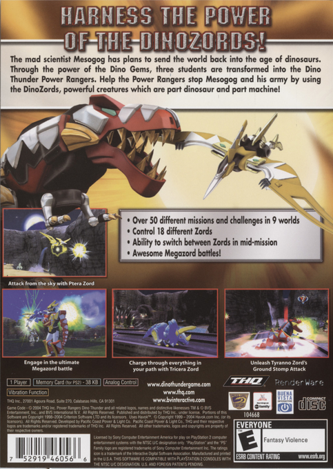 Power Rangers : Dino Thunder — Box back