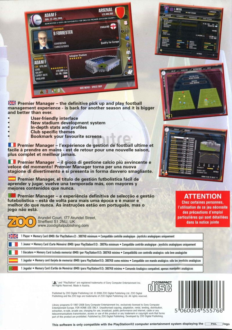 Premier Manager 09 — Box back