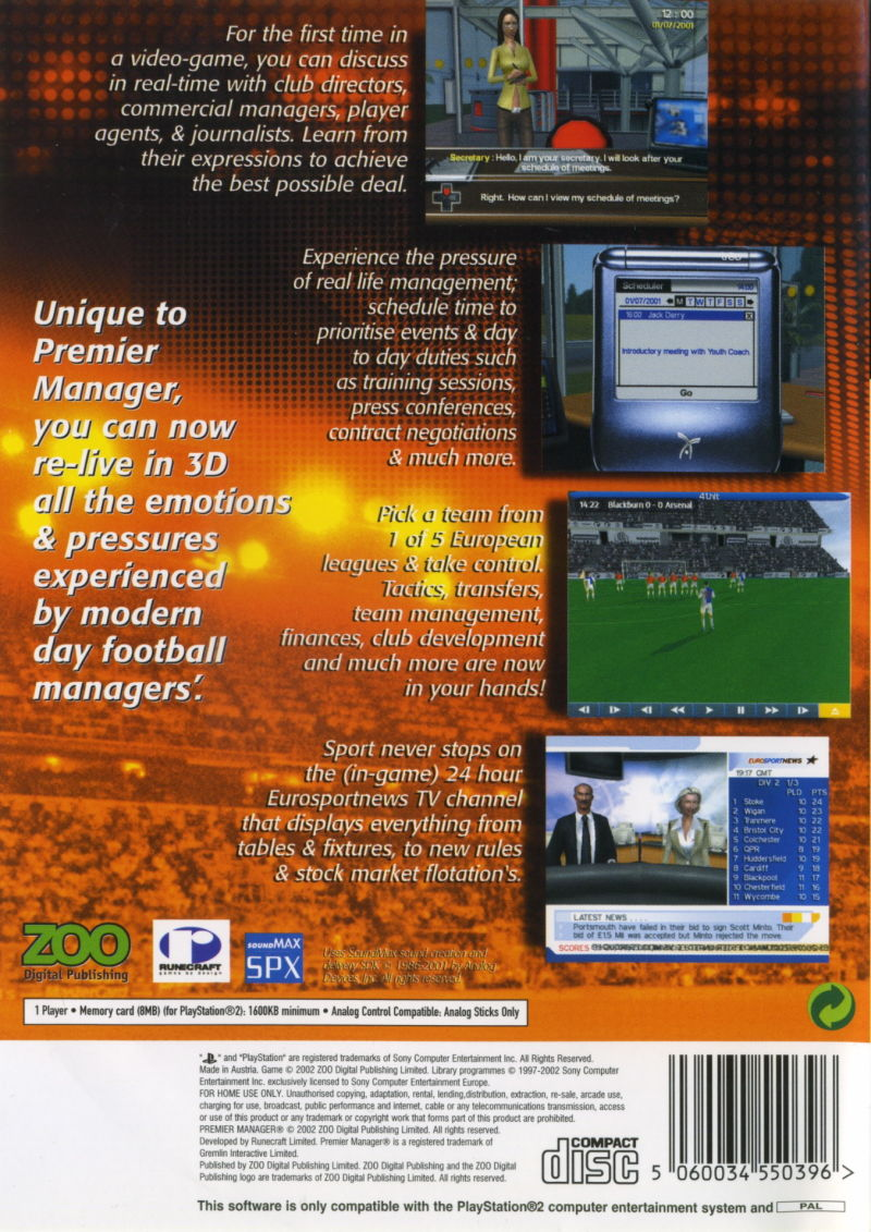 Premier Manager 2002-2003 Season — Box back