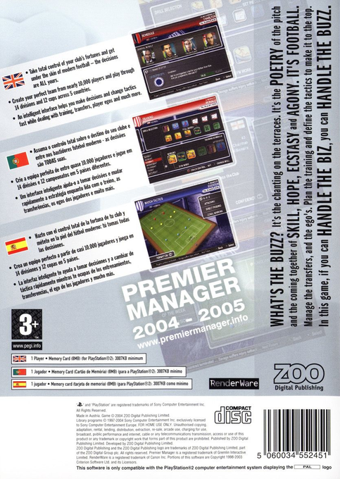 Premier Manager 2004-2005 — Box back
