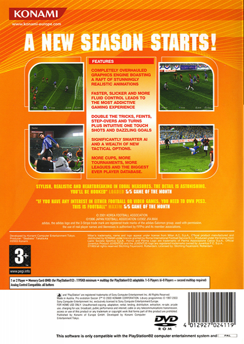 Pro Evolution Soccer 3 — Box back