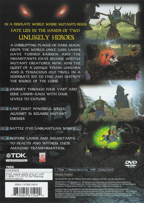 Pryzm : Chapter One, The Dark Unicorn — Box back