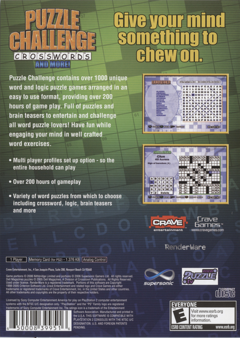 Puzzle Challenge : Crosswords and More! — Box back