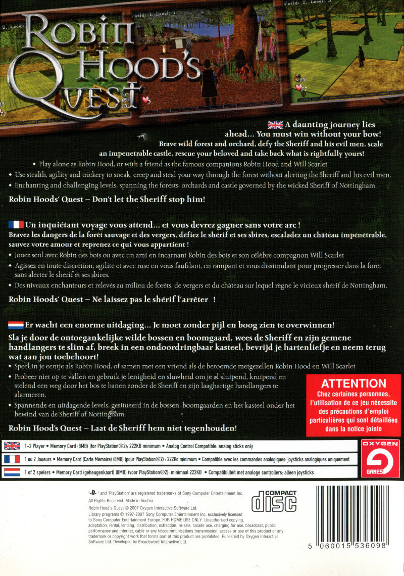 Robin Hood's Quest — Box back