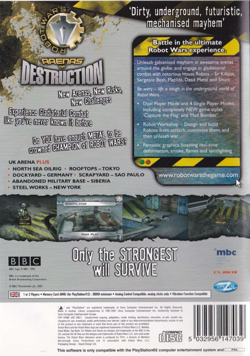 Robot Wars : Arenas of Destruction — Box back