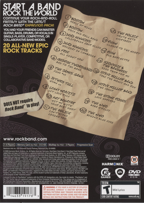 Rock Band Track Pack : Classic Rock — Box back