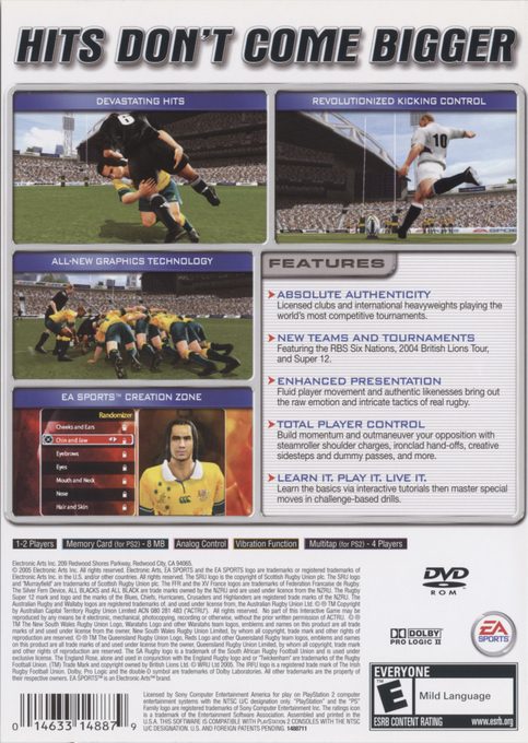 Rugby 2005 — Box back