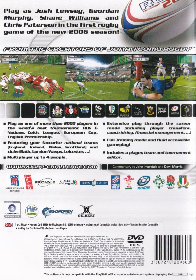 Rugby Challenge 2006 — Box back