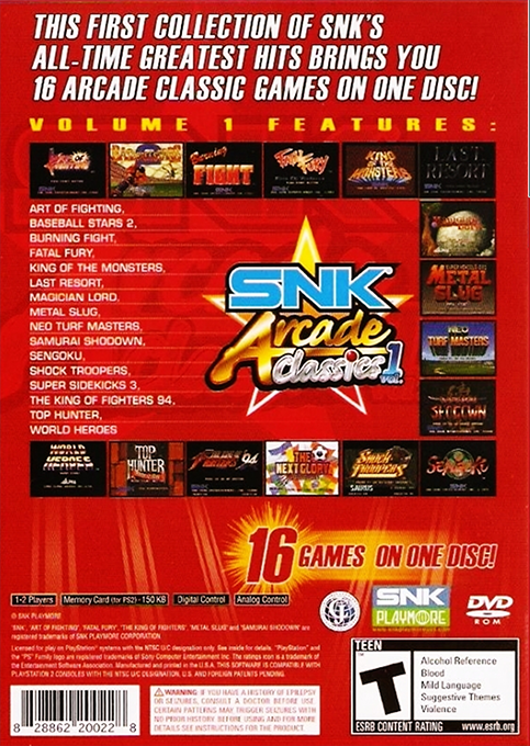 SNK Arcade Classics Vol. 1 — Box back
