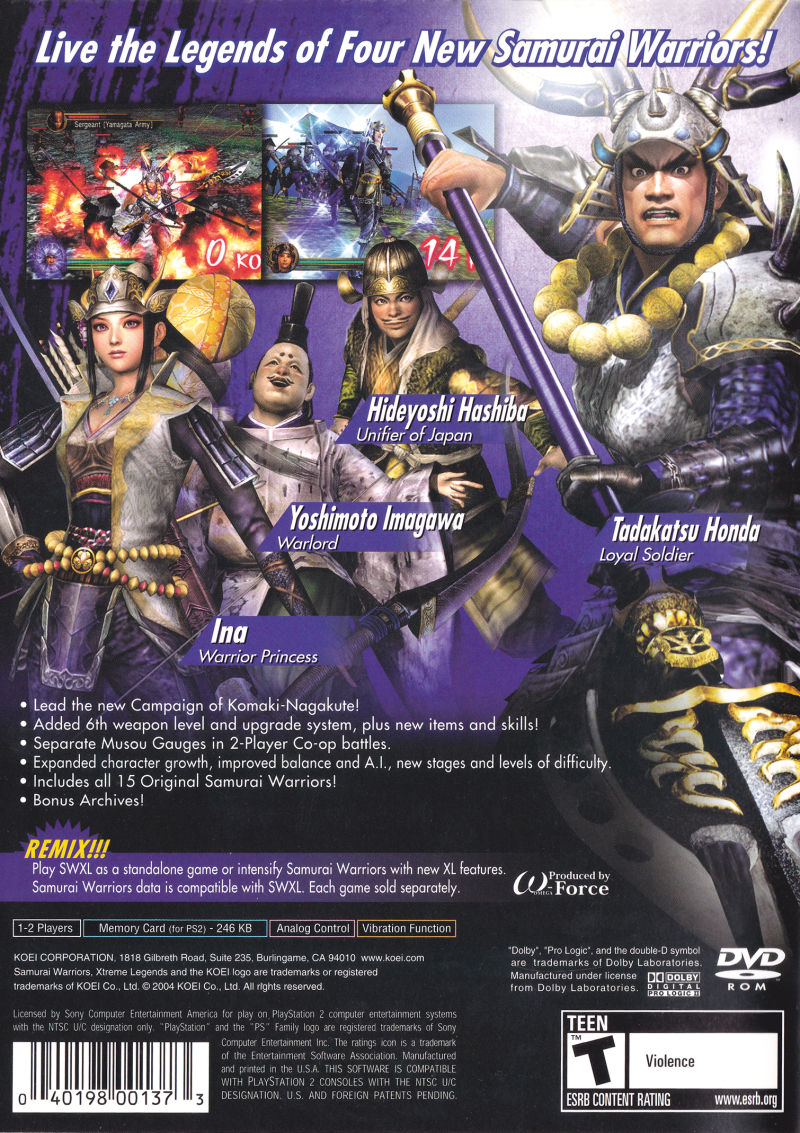 Samurai Warriors : Xtreme Legends — Box back