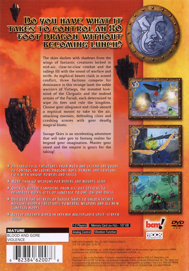 Savage Skies — Box back