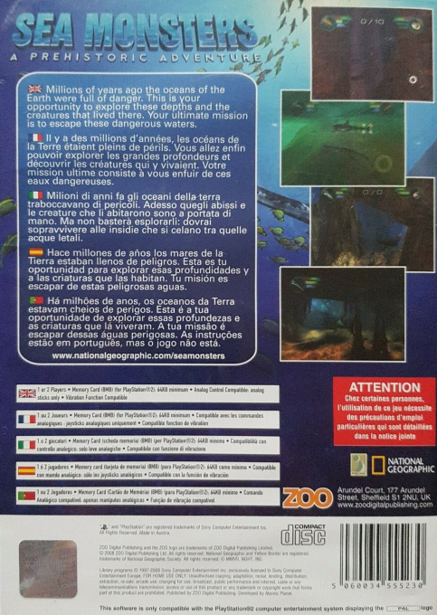 Sea Monsters : A Prehistoric Adventure — Box back