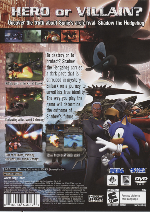 Shadow The Hedgehog — Box back