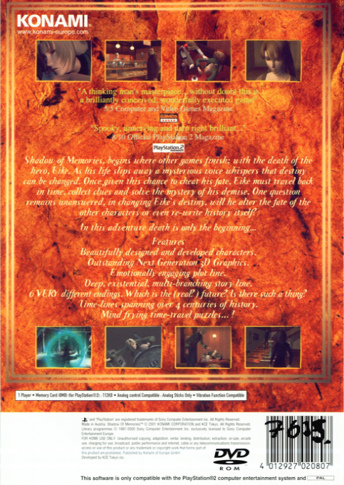 Shadow of Memories — Box back