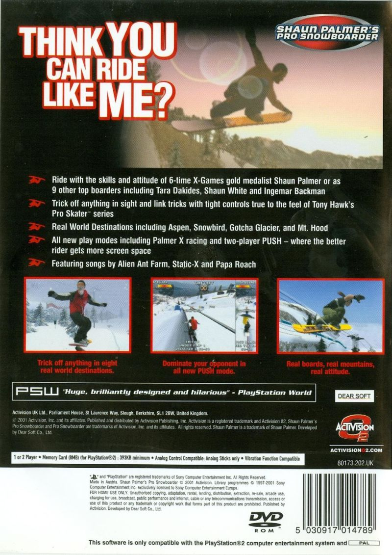 Shaun Palmer's Pro Snowboarder — Box back