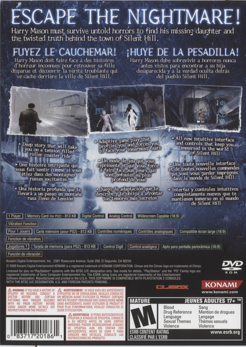Silent Hill : Shattered Memories — Box back