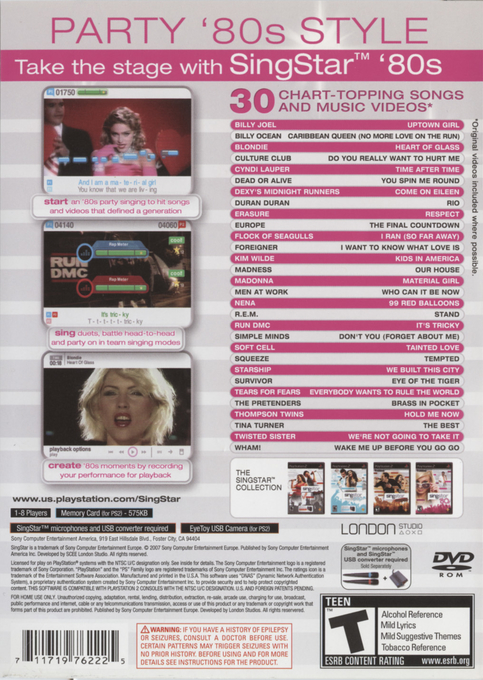 SingStar '80s — Box back