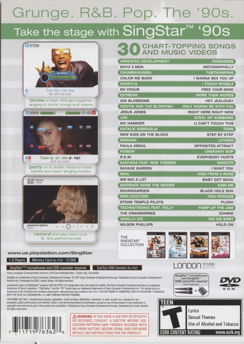 SingStar '90s — Box back