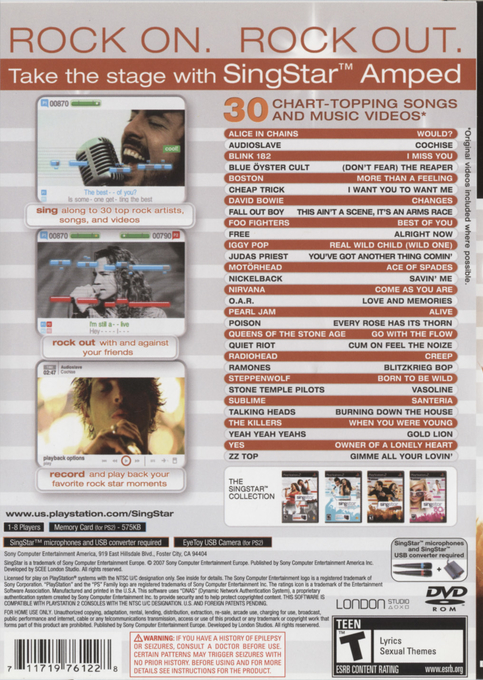 SingStar Amped — Box back
