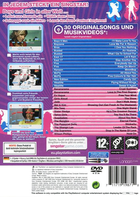 SingStar Boy Bands vs Girl Bands — Box back