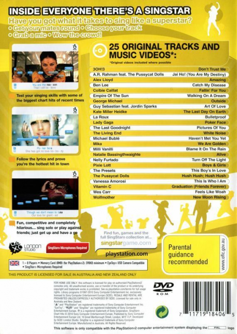 SingStar Chart Hits — Box back