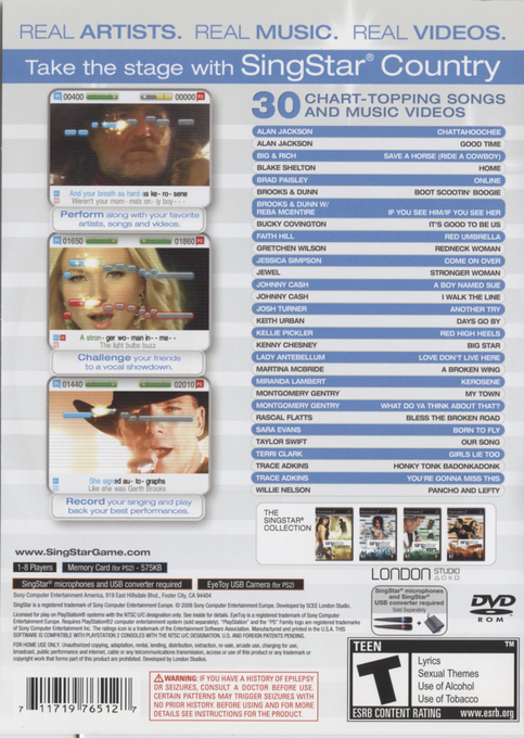 SingStar Country — Box back