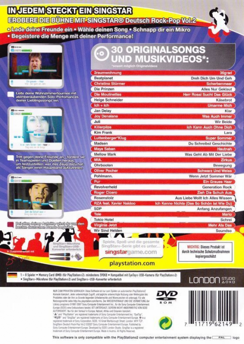 SingStar Deutsch Rock-Pop Vol. 2 — Box back