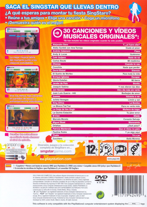 SingStar Latino — Box back