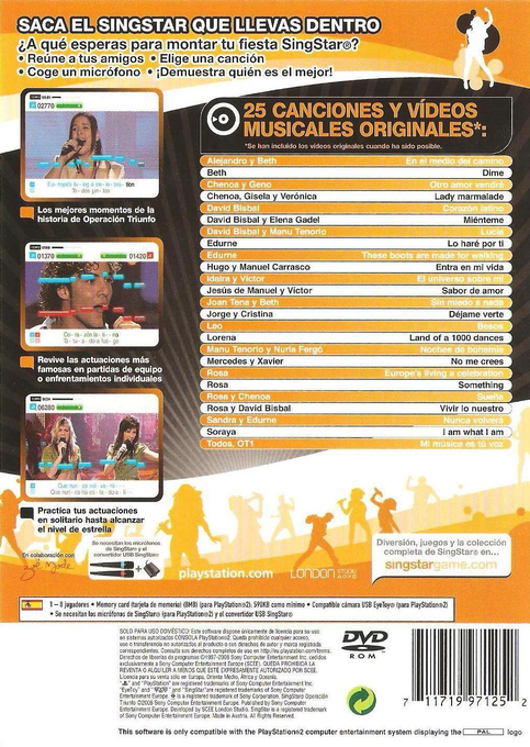 SingStar Operacion Triunfo — Box back