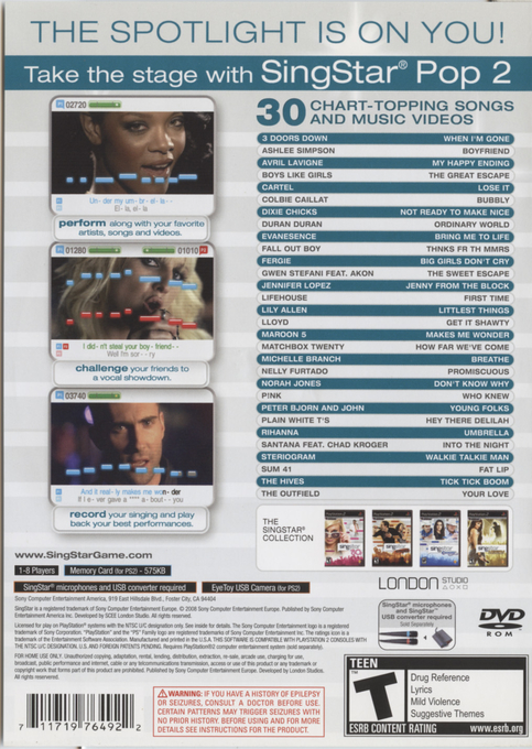 SingStar Pop Vol. 2 — Box back