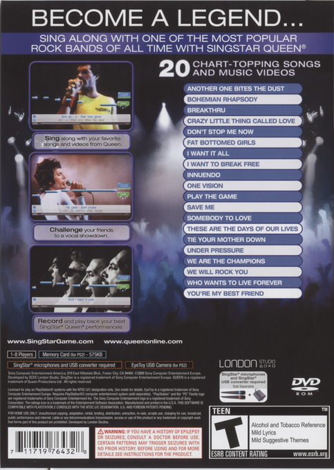 SingStar Queen — Box back