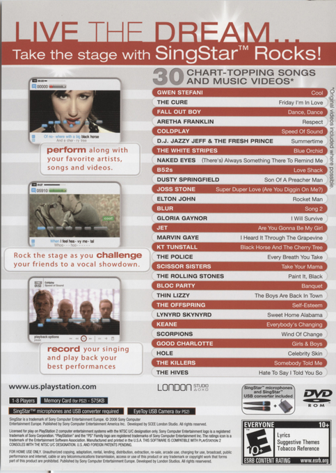 SingStar Rocks! — Box back