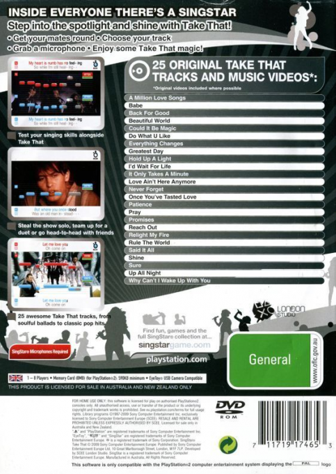 SingStar Take That — Box back