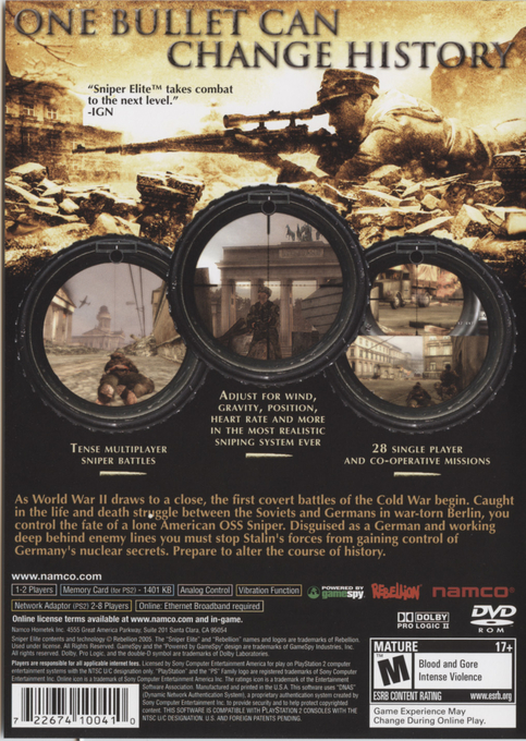 Sniper Elite — Box back