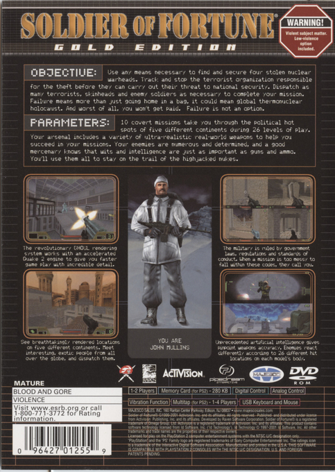 Soldier of Fortune : Gold Edition — Box back