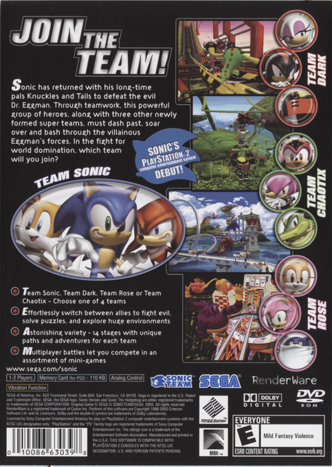 Sonic Heroes — Box back