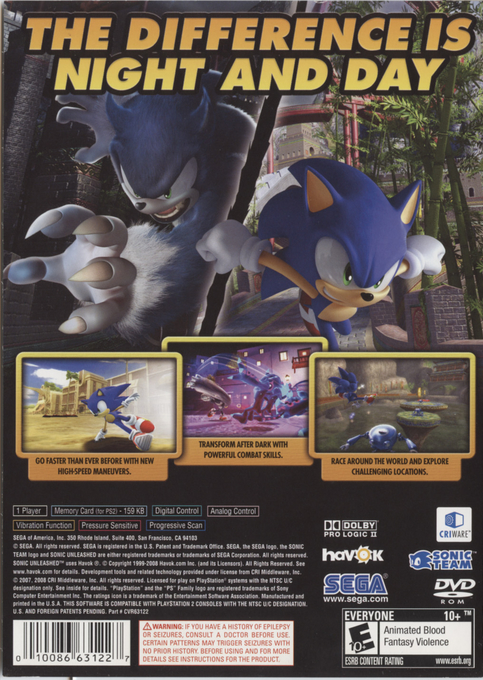 Sonic Unleashed — Box back
