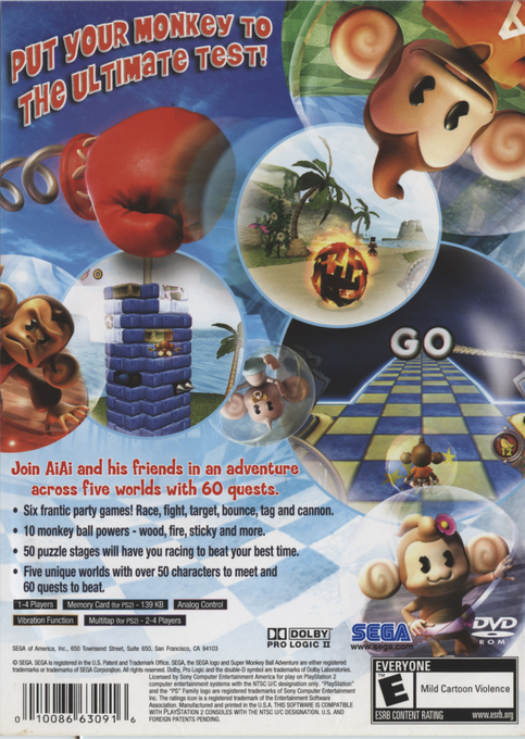 Super Monkey Ball Adventure — Box back