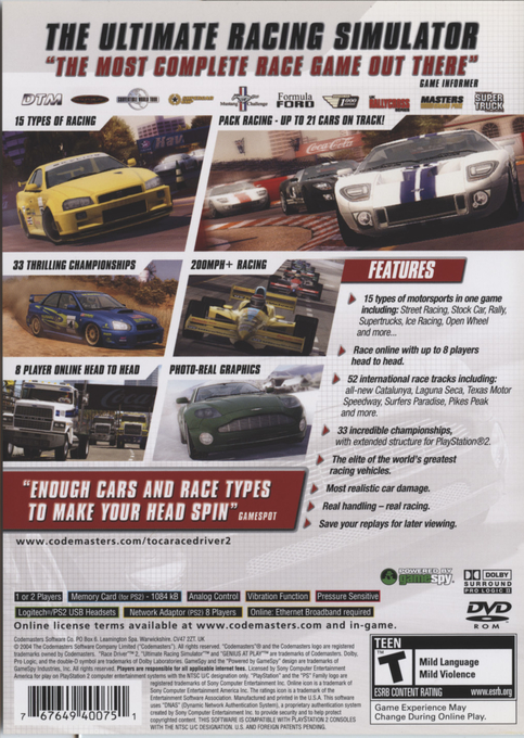 TOCA Race Driver 2 — Box back