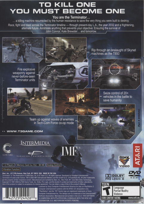 Terminator 3 : The Redemption — Box back