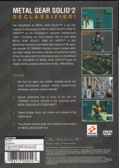 The Document Of Metal Gear Solid 2 — Box back
