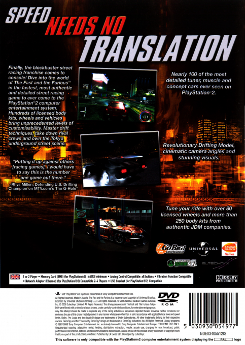The Fast and the Furious — Box back