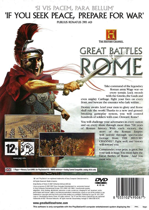 The History Channel : Great Battles of Rome — Box back