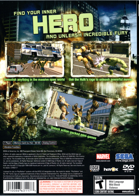 The Incredible Hulk — Box back