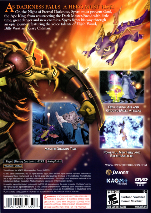 The Legend of Spyro : The Eternal Night — Box back