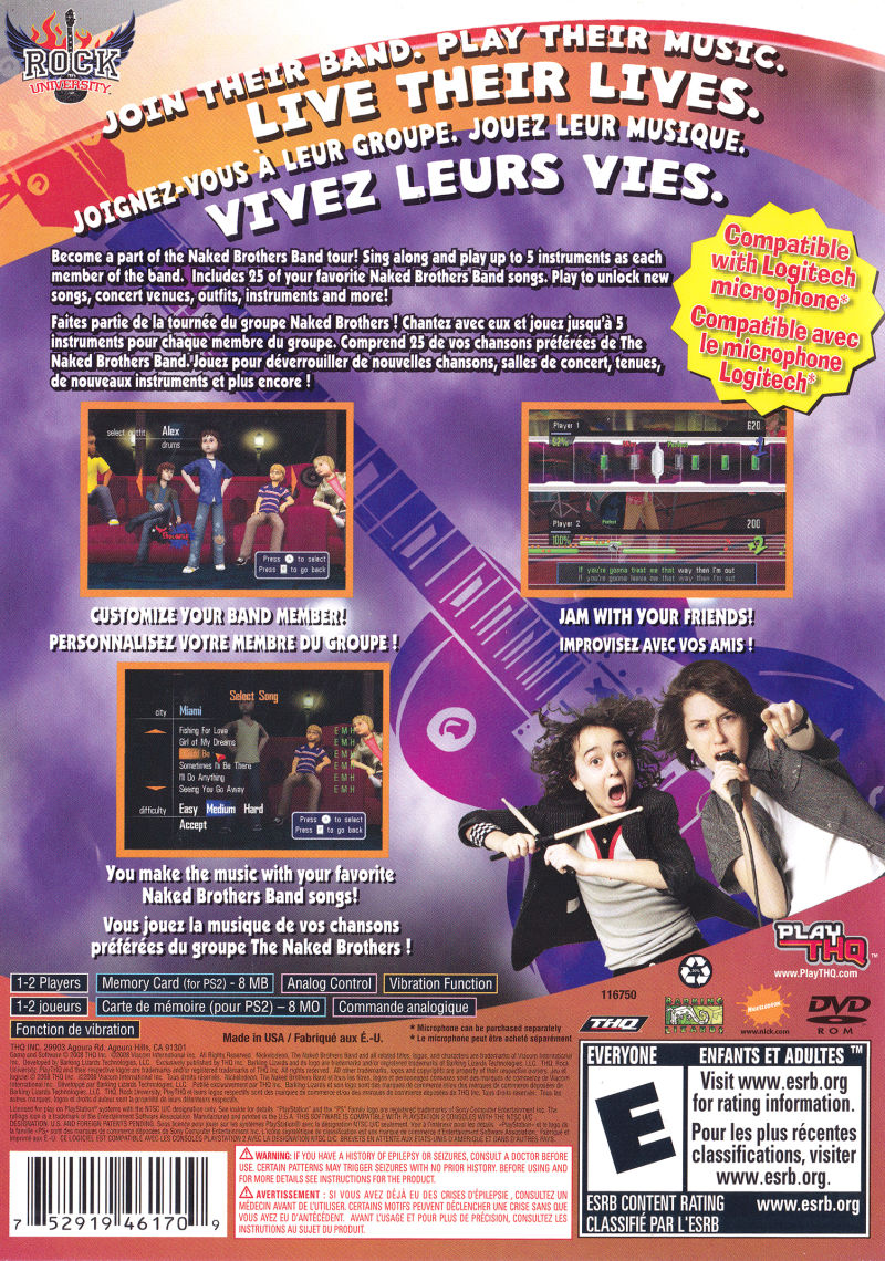 The Naked Brothers : The Videogame — Box back