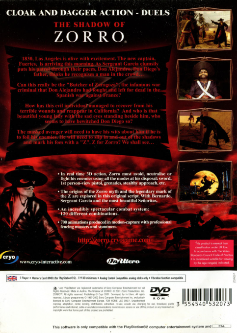 The Shadow of Zorro — Box back