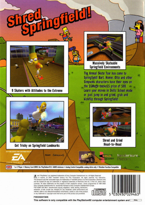 The Simpsons Skateboarding — Box back