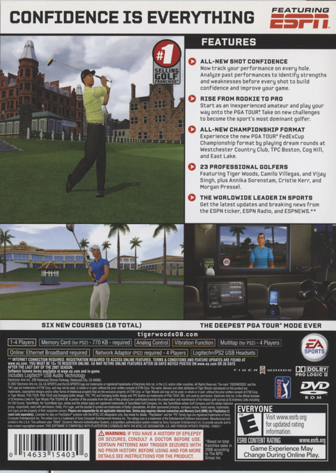 Tiger Woods PGA Tour 08 — Box back