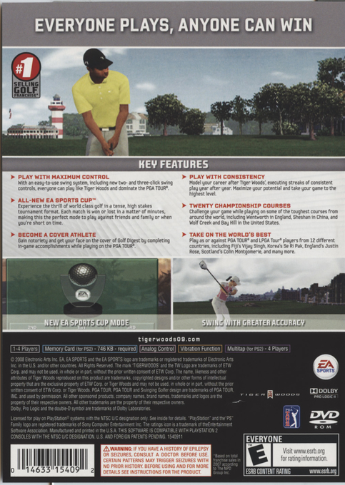 Tiger Woods PGA Tour 09 — Box back